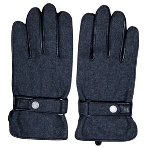 Polo Ralph Lauren Mens Melton Hybrid Touch-Screen Gloves Gray Wool Black Leather